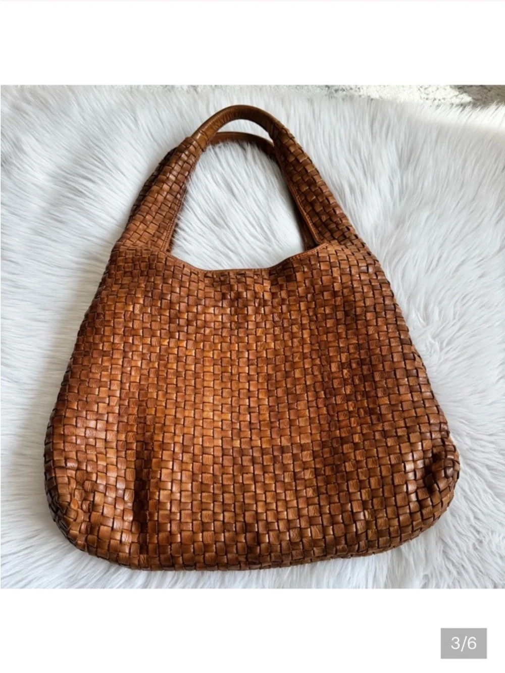 Woven Leather Hobo Bag - Brown - Picture 3 of 6